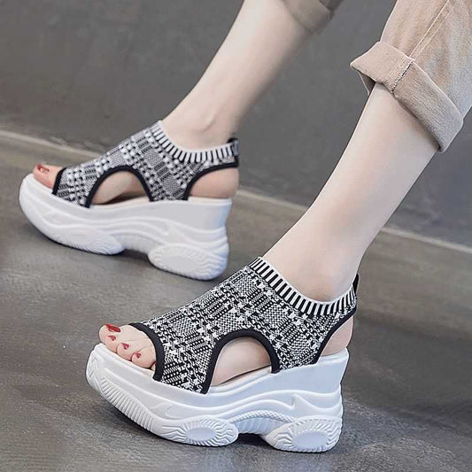 Japan And South Korea Station Trifle Sandals Women's Wild Thick-soled Slope Heel Sports Increase