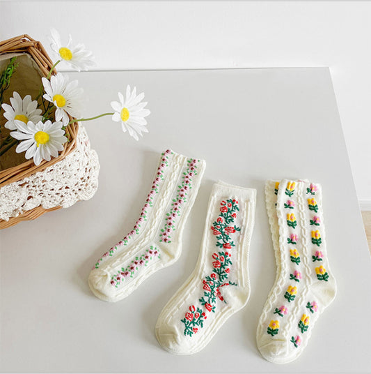 Floral Color Matching Vertical Strip Children's Tube Socks