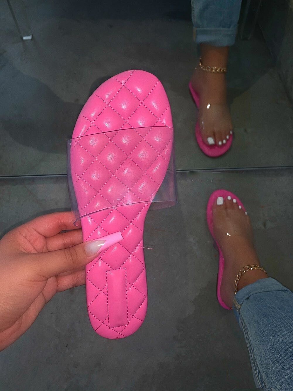 Transparent Upper, Comfortable Sole, Low Heel Sandals
