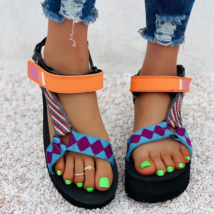 Women's Platform Sandals With Color-blocking Velcro