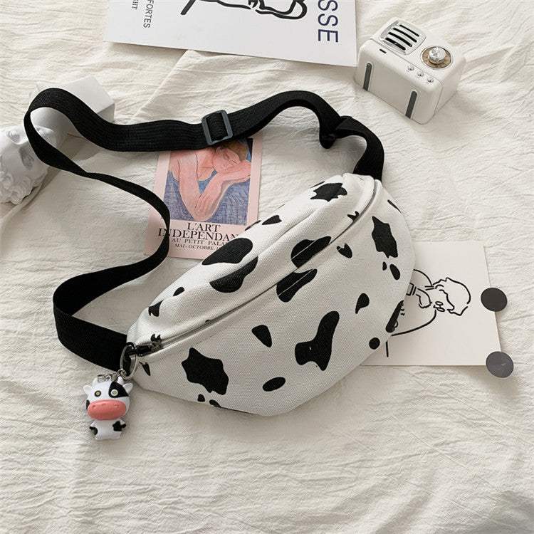 Woman Chest Bag Korea Cow Canvas Small Messenger Bag Japanese Harajuku Style Wild Girl Cute Student Chest Bag Female Pockets