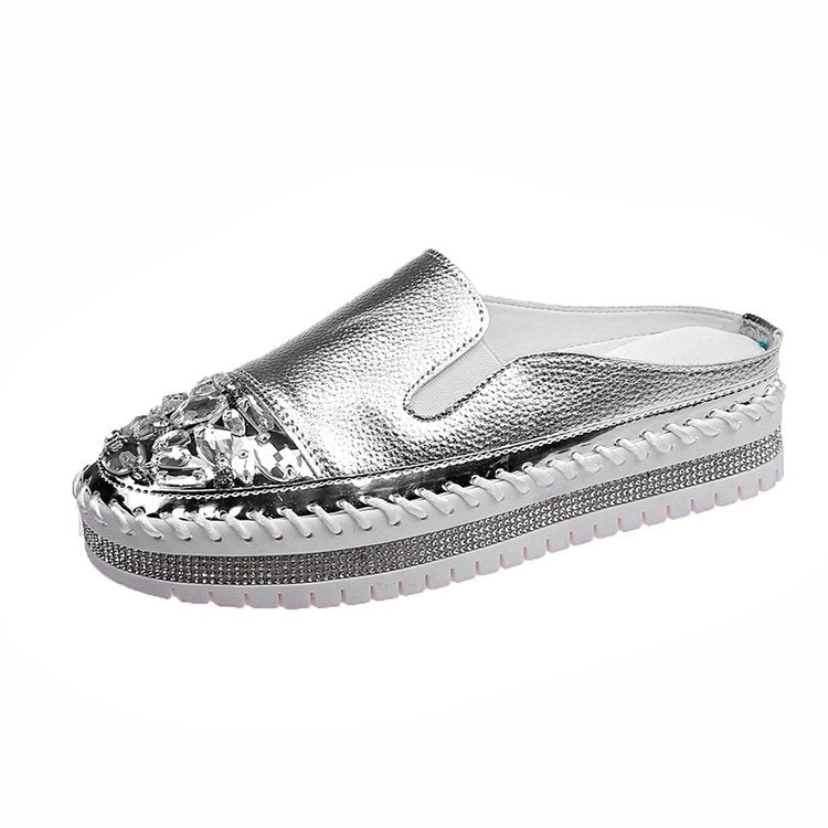 Korean Version Of Heelless White Shoes, One-legged Lazy Shoes