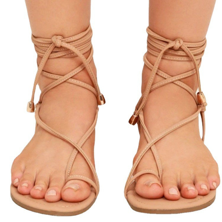 Summer New Style Women's Shoes Large Size Cross Straps Flat Toe Sandals