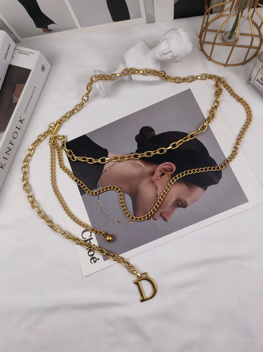 Fashion Multi-layer Chain Belt Decorated D Letter Pants Chain