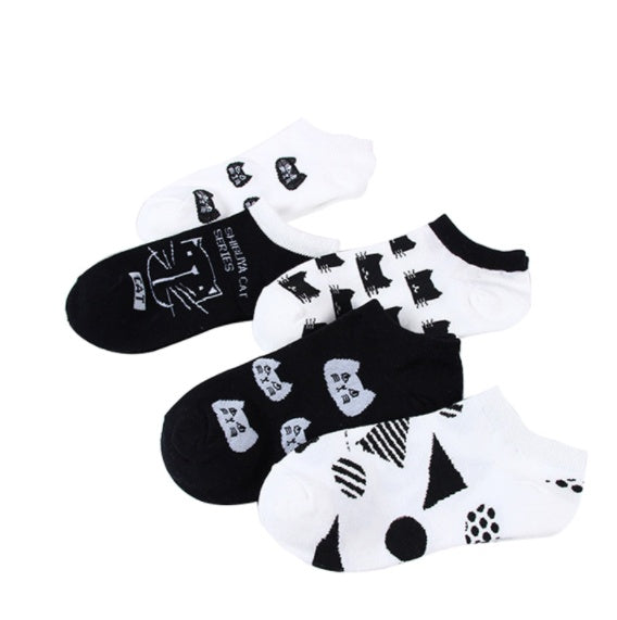 Cute Black And White Cat Boat Socks Stockings