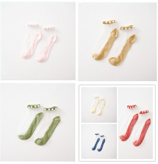 Pearl Socks Women'S Socks Shallow Mouth Lace Mesh Transparent Glass Yarn