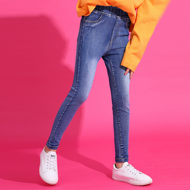 Girls Plus Fleece Jeans Bottoming And Wearing Trousers