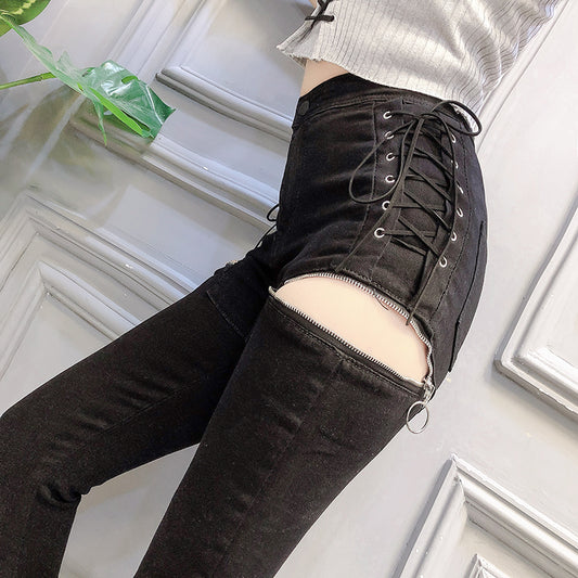 Slim-fit Slim-leg Pants With Zipper Decoration And Split Jeans