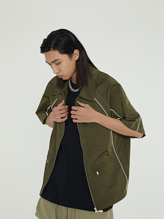 Deconstructed Style Reflective Teeth Striped Short-sleeved Shirt