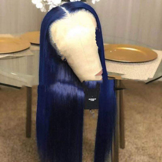 High Temperature Silk Dyeing Blue Mid-length Straight Hair
