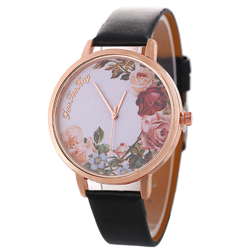 Personalized Peony Flower Trend Korean Style Simple Belt Women's Watch