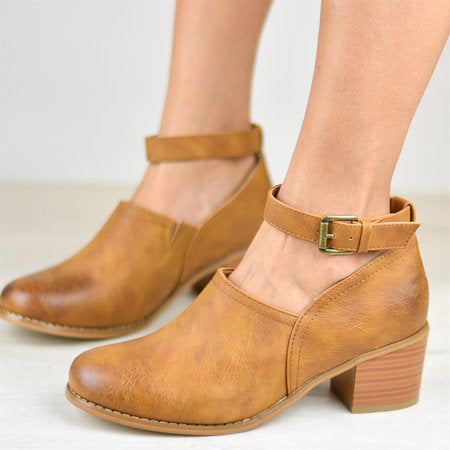 Thick Heeled Mid- Heel Retro Round Toe Women's Nude Boots