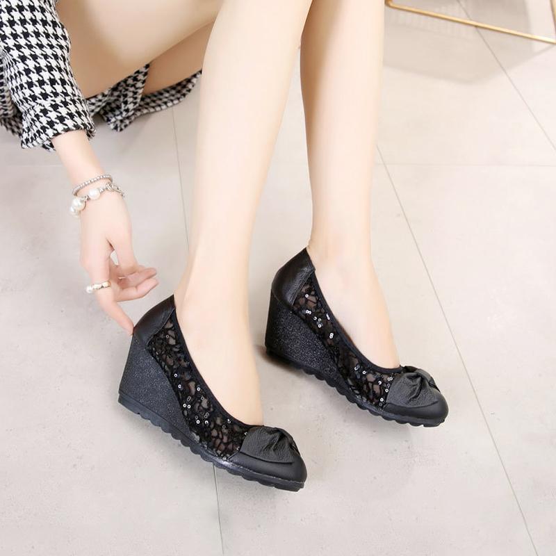 Style Slope Heel Thick-soled Heightening Sandals Breathable Hollow Flat Soft Bottom Hole Shoes