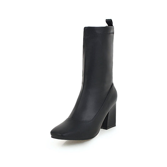 European And American Fall Winter Slim Square-Toe Stretch-Leg Boots