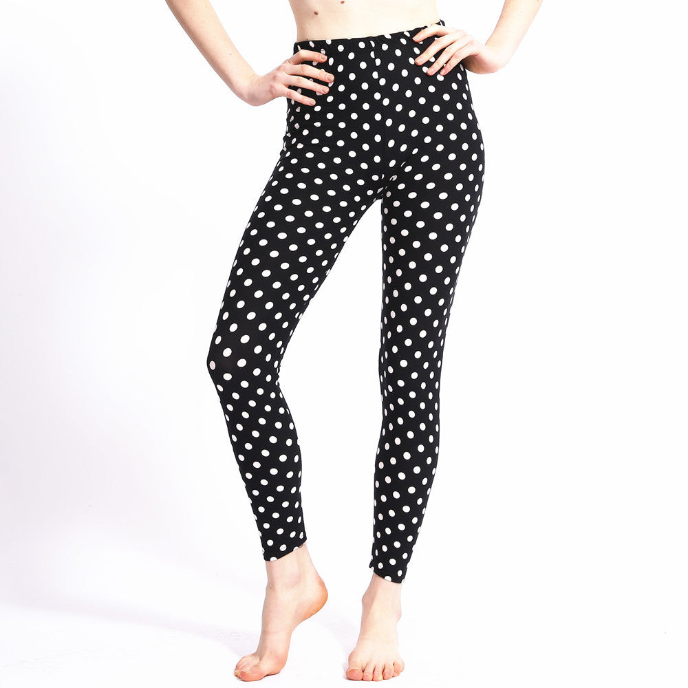 Korean Black And White Polka Dot Milk Silk Print Leggings
