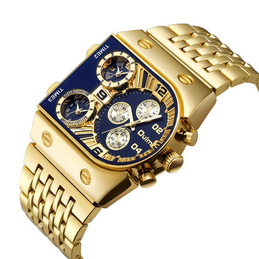 Oulei New Men's Quartz Watch Fashion Watch D-shaped Large Dial Steel Belt Multi-time Zone Luminous