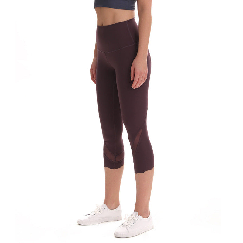 Yoga Pants Nude Sanded Eight-quarter Pants Fight Net Wave Feet Spot High-waist Yoga Pants