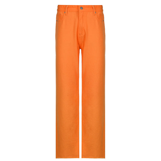 Net Red Colored High-Waist Jeans