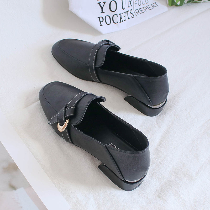 All-match Soft Leather Low-heel Mid-heel Four Season Single Shoes
