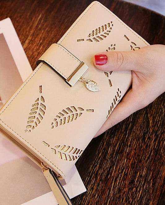 Women Purse Female Long Wallet Gold Hollow Leaves Pouch Handbag For Women Purse Card Holder Portefeuille Femme