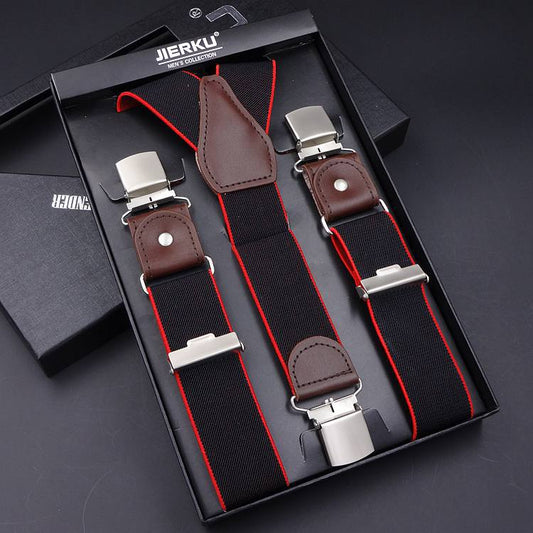 Business Leather Three-fold Men's Y-shaped Jacquard Suspender Strap