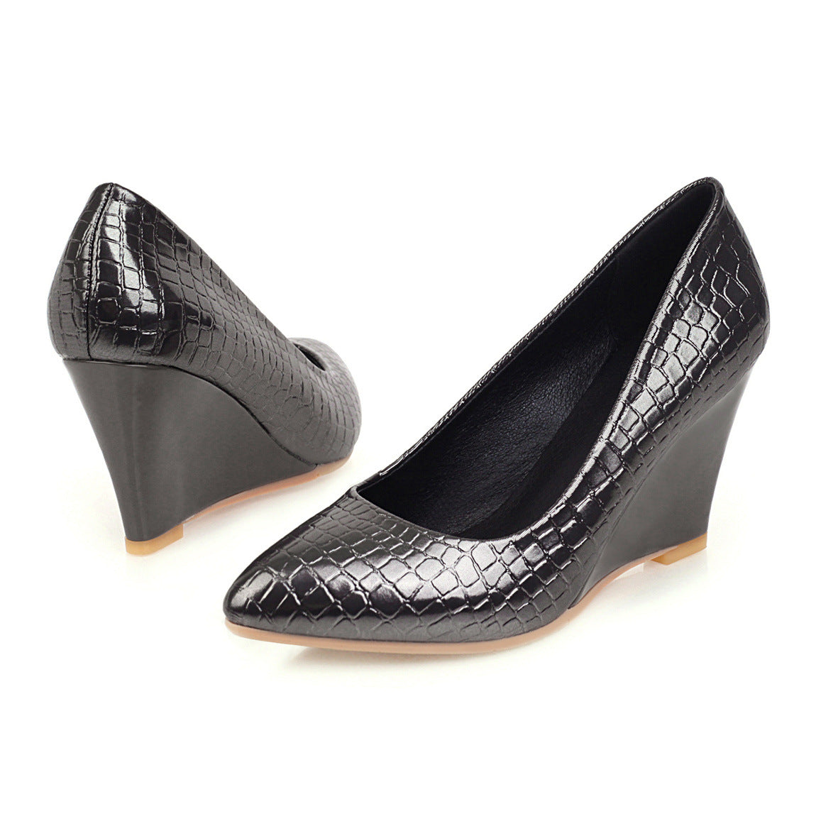 Fashion Fish Scale Pattern Shallow Mouth Pointed Toe Single Shoes