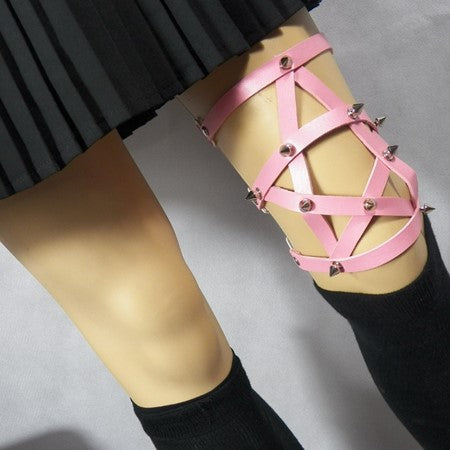 InsGoth Leather Garters Leg Ring Female Sexy Pentagram Bandage