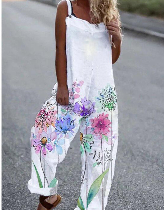 Women's Cotton And Linen Jumpsuit Mid-waist