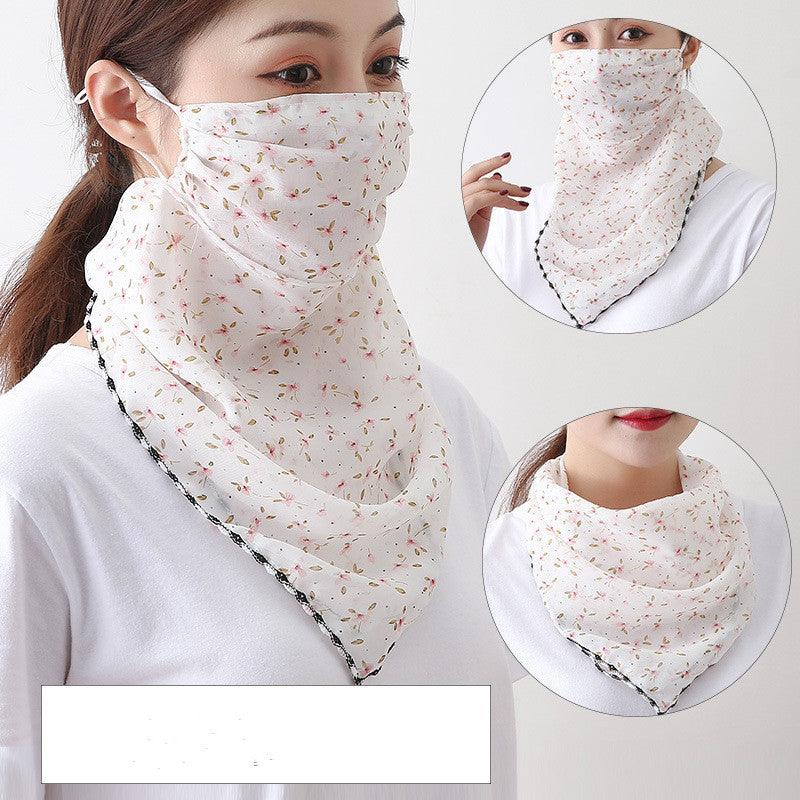 Fashion Printing Women'S Enlarged Neck Mask, Driving Sunshade And Sunscreen Mask