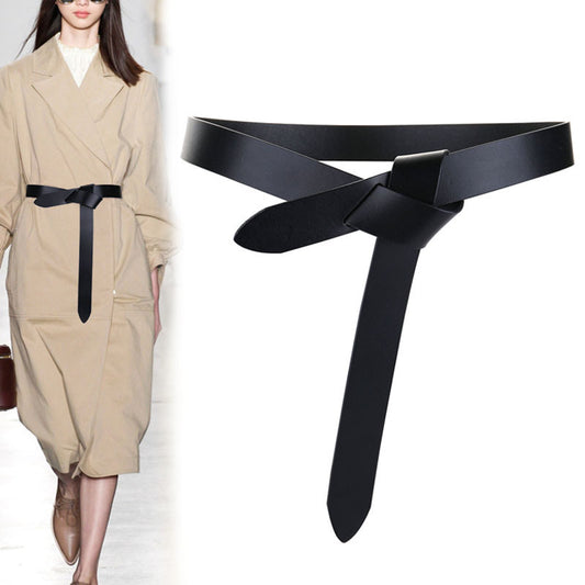 Knotted Decorative Woolen Coat With Belt Fashion Matching Dress
