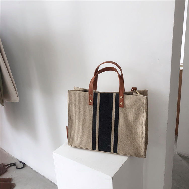 Diagonal Briefcase OL Business Commuting Striped Square Canvas Big Bag