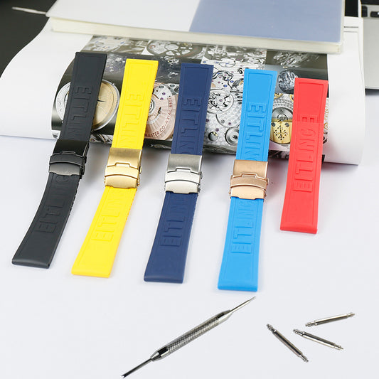 Rubber Watch Strap Watch Accessories Suitable For Bai Nianling Silicone Watch With Avenger Blackbird Folding Clasp 22mm24mm