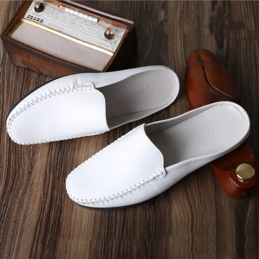 Summer Fashion Casual Men's Slippers, Soft Leather Soft Sole Baotou Half Slippers