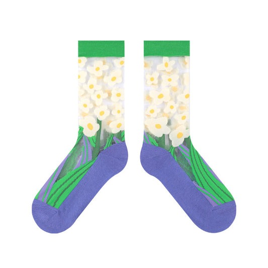 Spring And Summer Thin Breathable Glass Silk Socks Women's Tube Socks