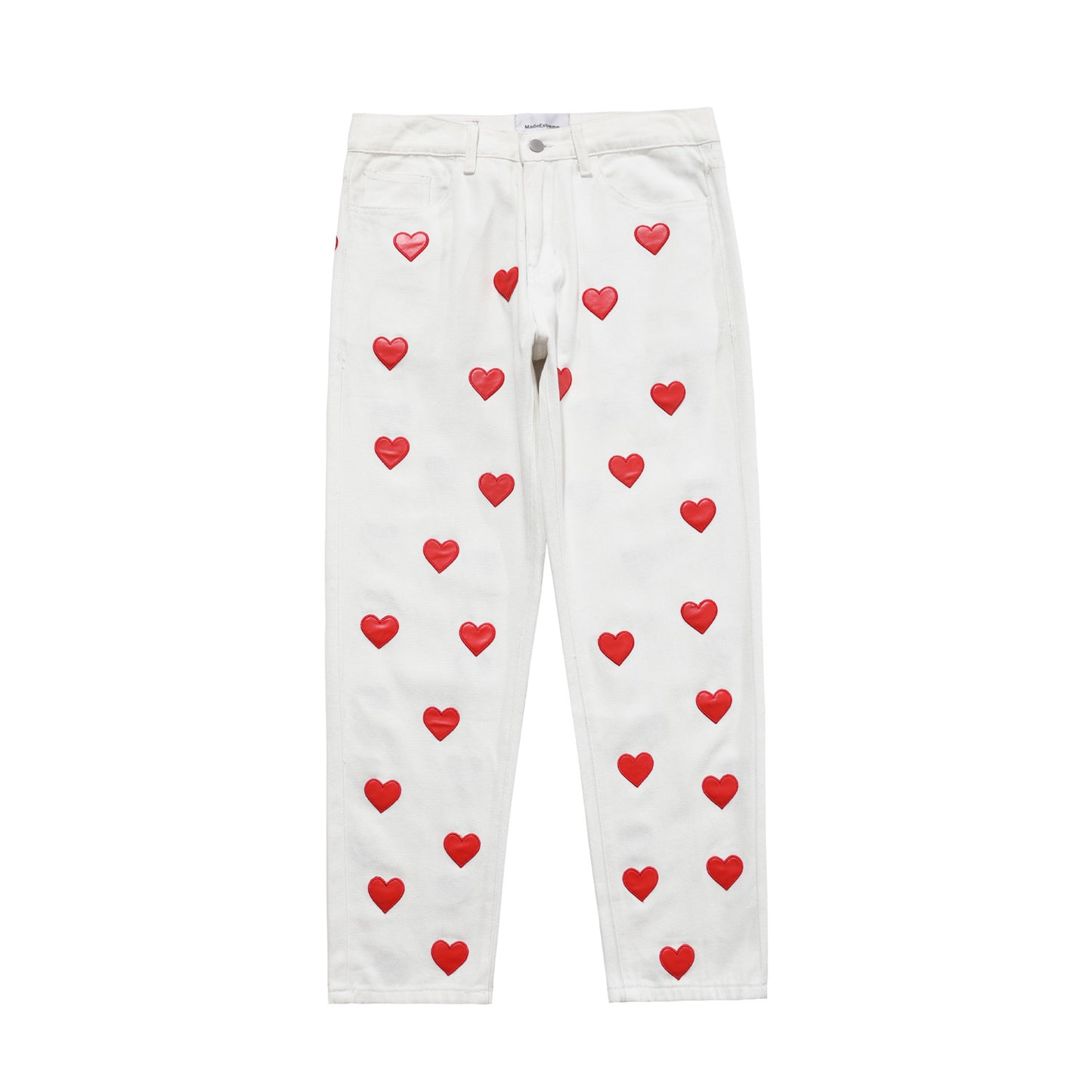 Love Embroidered Patch Loose Straight Center Men's And Women's Casual Pants