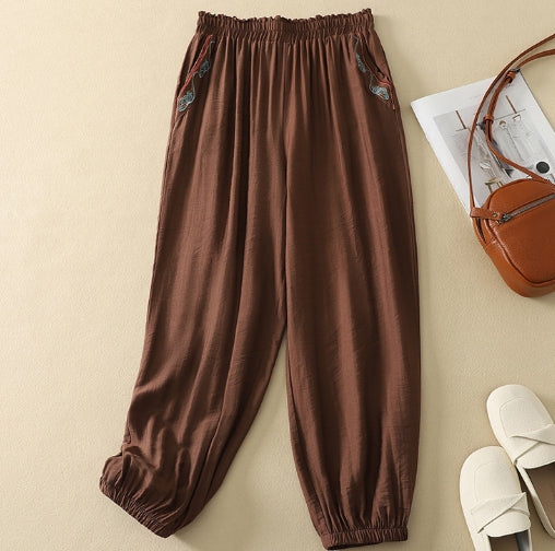 Womens Cotton Linen Cropped Harem Pants