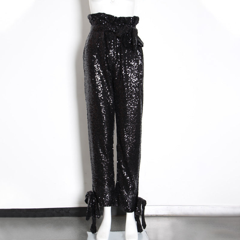 Women's high waist bandage pants with sequins