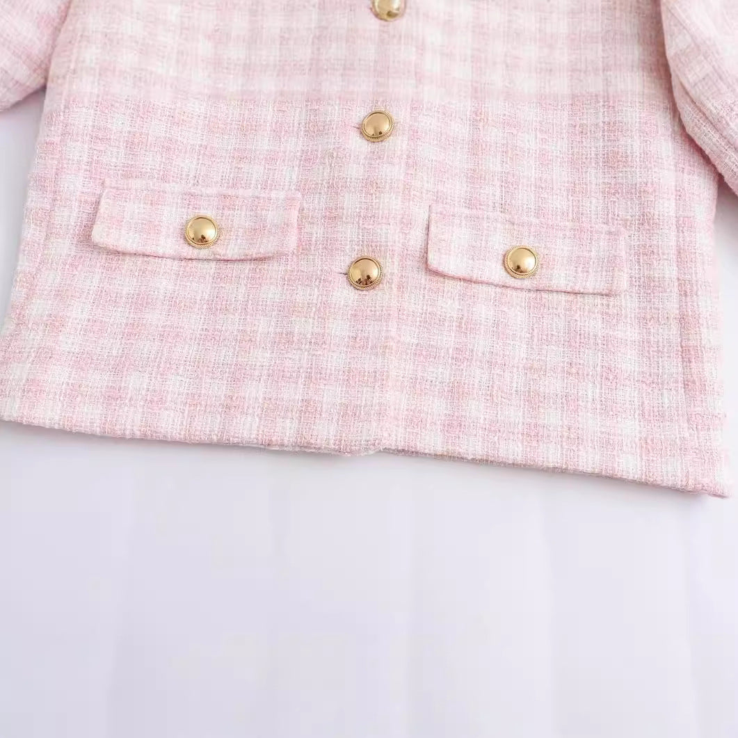 European And American Style Fashion Casual Simple Plaid Texture Blazer