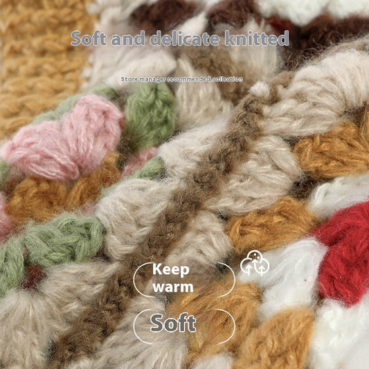Winter Korean Style Handmade Crochet Contrast Color Flower Balaclava