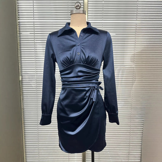 Womens Solid-Color Fashion Shirt Dress