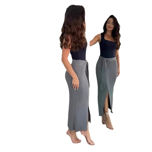 Knitted Half-length Slit Sheath Skirt