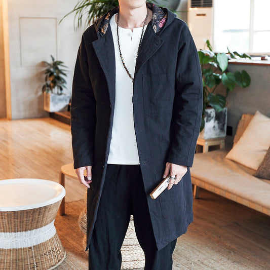 Mid-length windbreaker men's linen mourning
