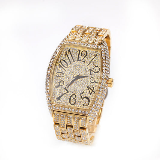 Large tonneau-shaped dial with full diamonds