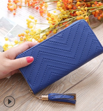 New women's wallet single pull fringed bag long zipper student bag clutch bag