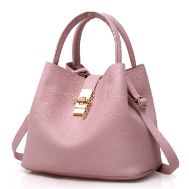 Women's bag shoulder bag thickening lychee pattern PU portable bucket bag women's mother Europe and America thick shoulder Messenger bag