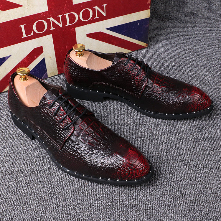 Men's pattern pointed business dress shoes increased by 6cm