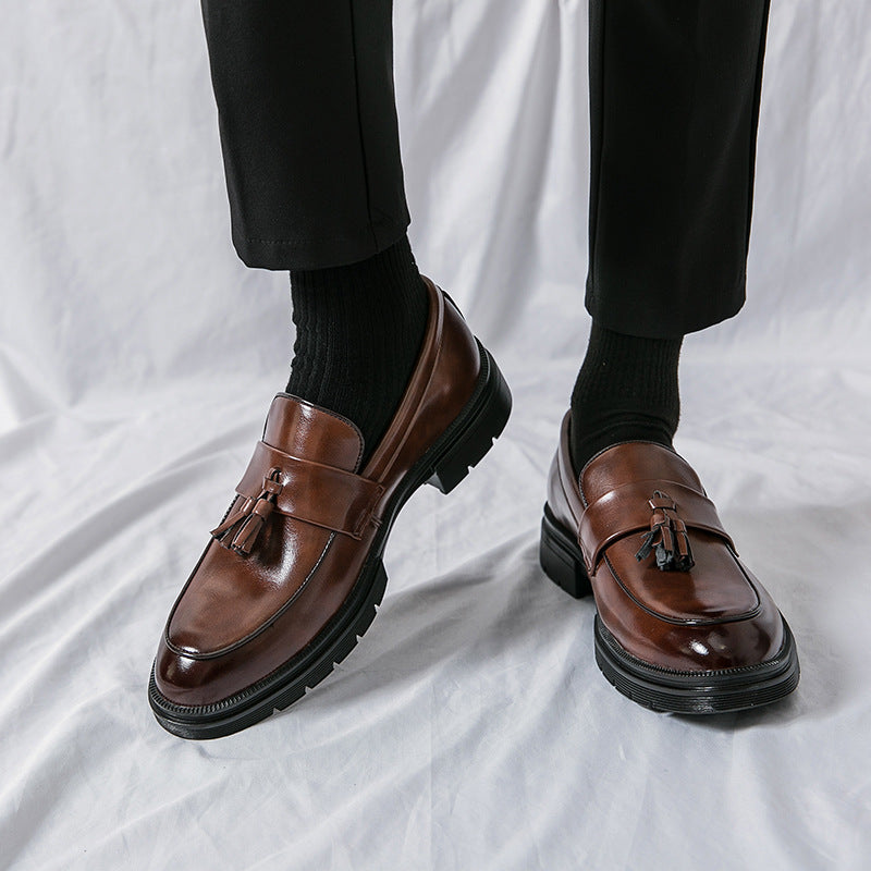 Brogue Business Casual Lædersko til Mænd Komfortable Åndbare Tassel Slip-on Loafers til Mænd