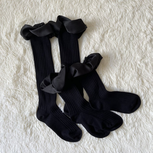Hand-sewn Three-dimensional Rotating Bubble Mouth Pleated Lotus Lace Pure Black Stockings