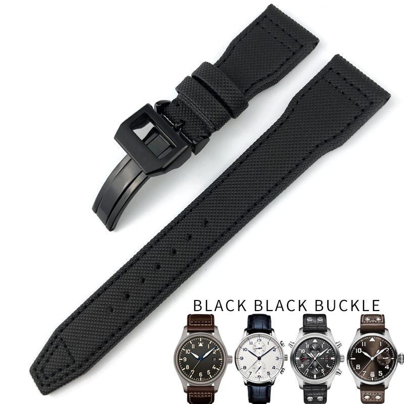 Nylon watch strap fitting IW388001 IW389001 watch accessories 22mm black