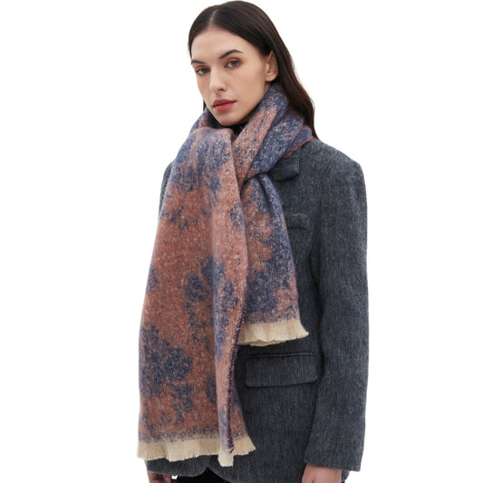 Autumn And Winter Men's And Women's Jacquard Short Beard Flower Scarf